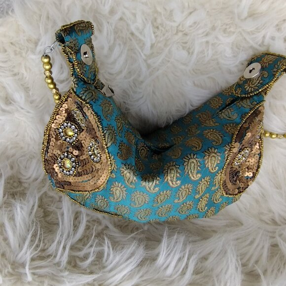 Teal Blue Potli Bag – Handcrafted Statement Clutch - Picture 15 of 16